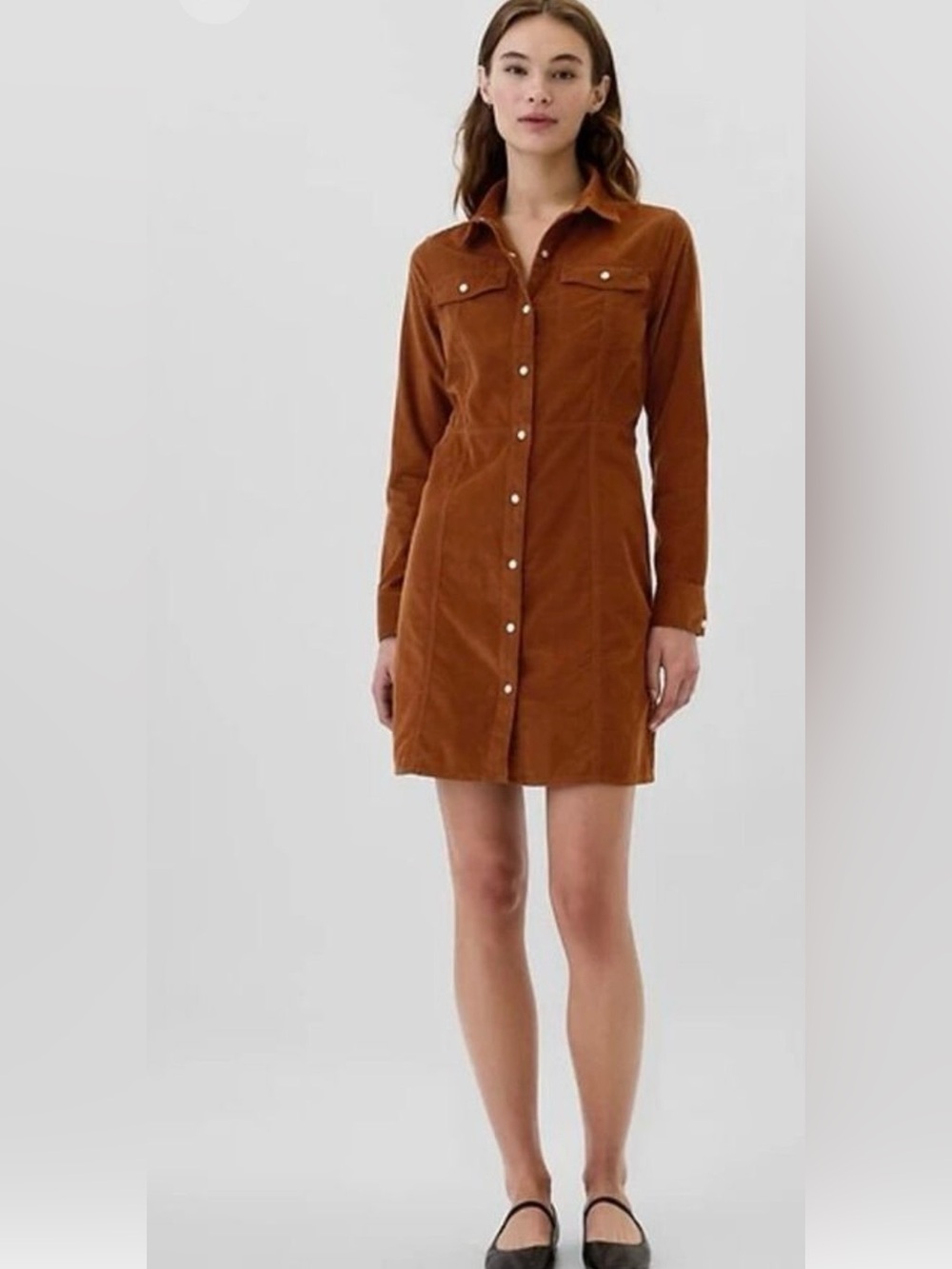 NWT - GAP Button-Front Corduroy Mini Dress in Rust, Size S